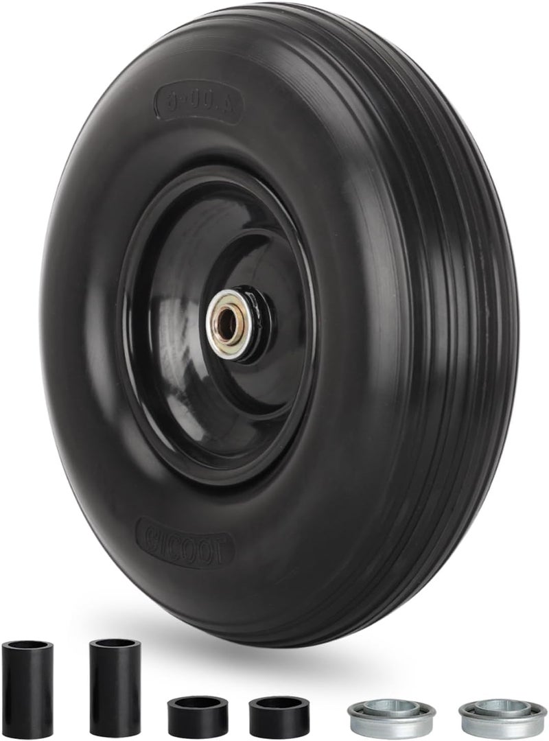 GICOOL 13" Wheelbarrow Tire, 4.00-6 Flat-free Solid Tire and Wheel, with 5/8" or 3/4" Bearings, 1.75" Centered Hub for Wheelbarrow/Wagon/Trolley/Garden Scooter Cart - Image 1